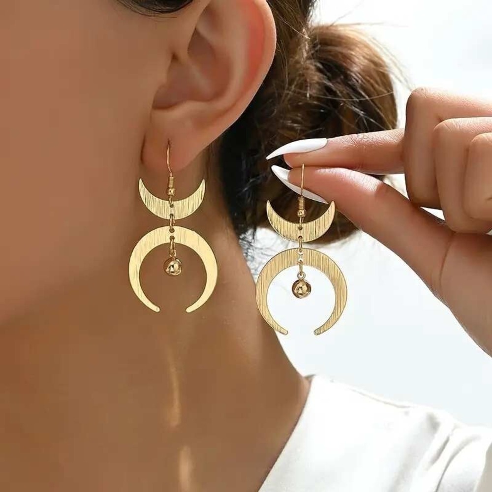 Moon Phase Dangle Earrings Gold Celestial Crescent Boho Witchy Jewelry